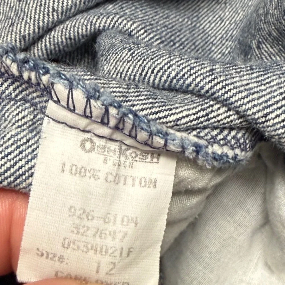 Vintage Girls OshKosh B'Gosh Denim Overall Dress Sz 12 Plaid Scandi Flowers USA